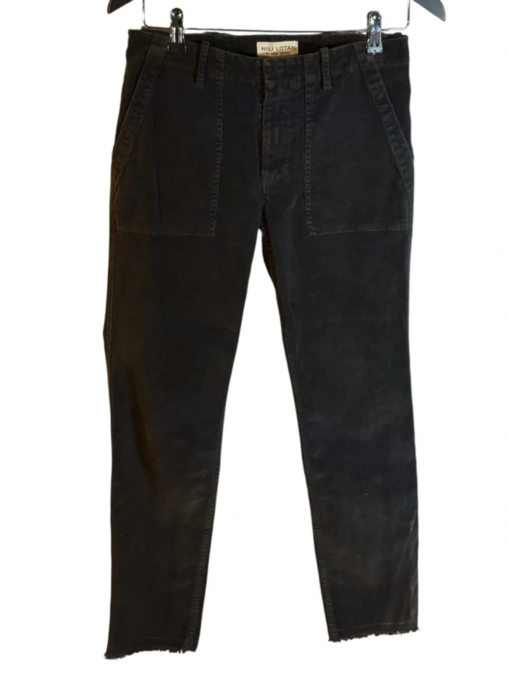 NILI LOTAN Womens Luna Crop Corduroy Pants Carbon Black in Sz 2